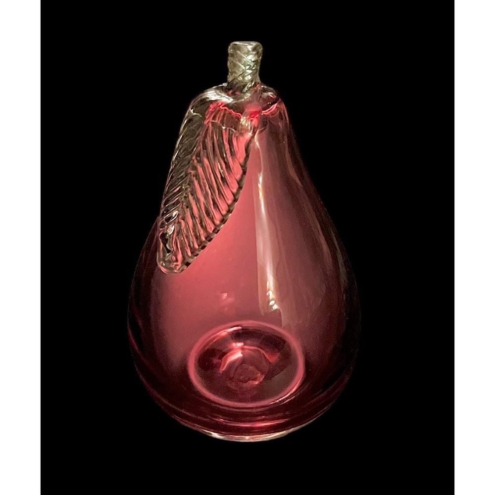 ROSSI Cranberry‎ Glass Pear Paperweight Handmade Canada 4.75" - Picture 2 of 5